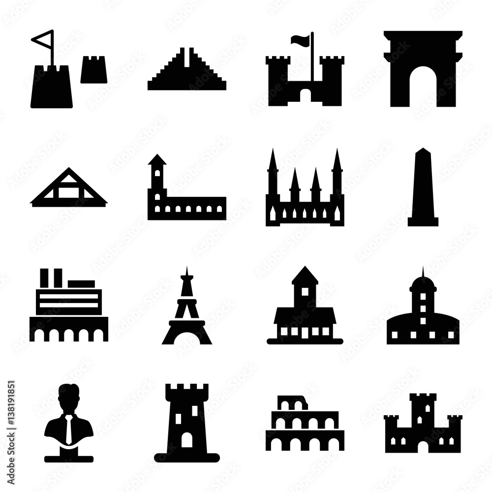 Set of 16 monument filled icons