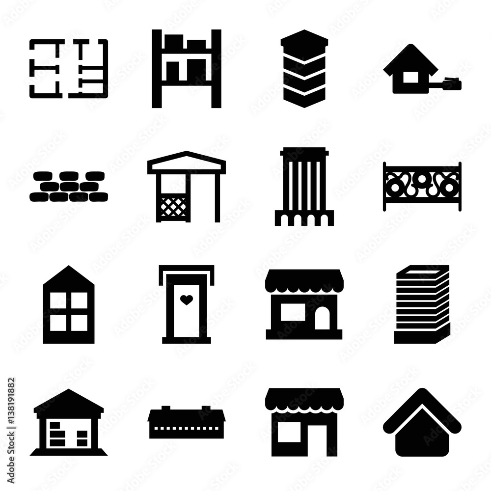 Set of 16 architecture filled icons Set of 16 architecture filled icons