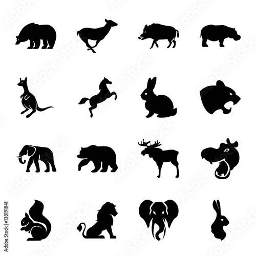 Set of 16 mammal filled icons