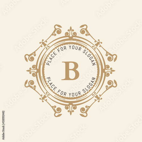 The letter B. Flourishes calligraphic monogram emblem template. Luxury elegant frame ornament line logo design vector illustration. Example designs for Cafe, Hotel, Heraldic, Restaurant, Boutique