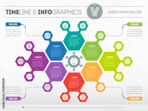 Web Template of a circle chart, diagram or presentation. Part of the report with logo and icons set. Vector infographic of technology or education process. Business concept with eight options.