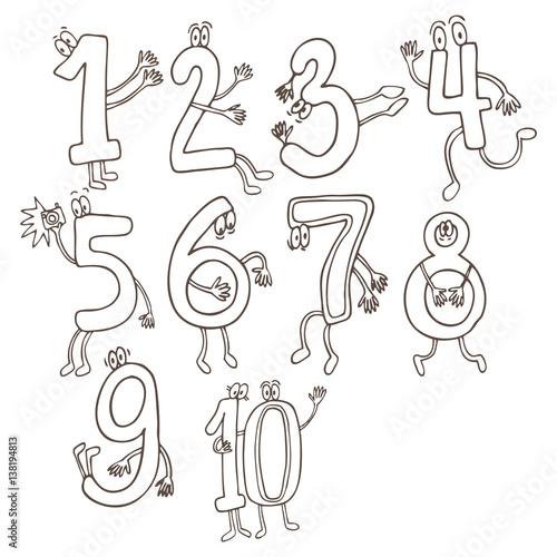 Set of cute and funny colorful number characters, cartoon vector illustration isolated on white background. © akhmett