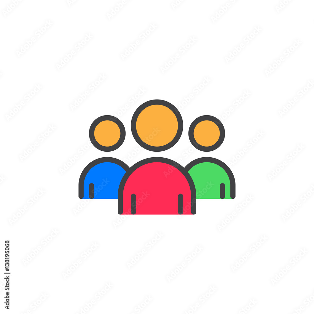 People, group, team line icon, filled outline vector sign, linear colorful pictogram isolated on white. Leader symbol, logo illustration People, group, team line icon, filled outline vector sign, linear colorful pictogram isolated on white. Leader symbol, logo illustration