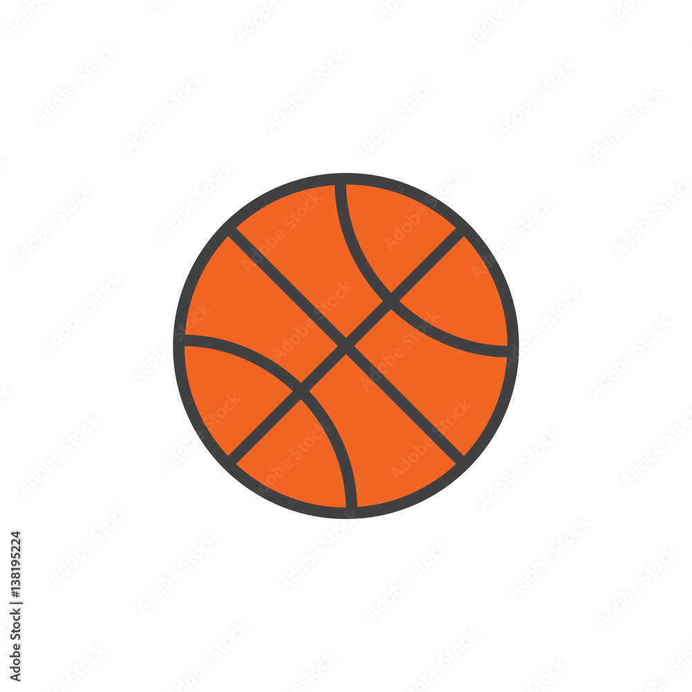Basketball ball line icon, filled outline vector sign, linear colorful pictogram isolated on white. Sports equipment symbol, logo illustration