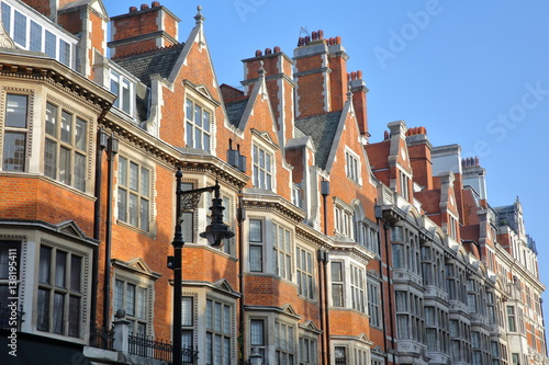 Photography LONDON, UK: Red brick Victorian houses facades in Mount Street (borough of Westm