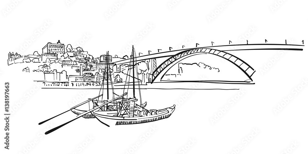 Porto Skyline Panorama Illustration