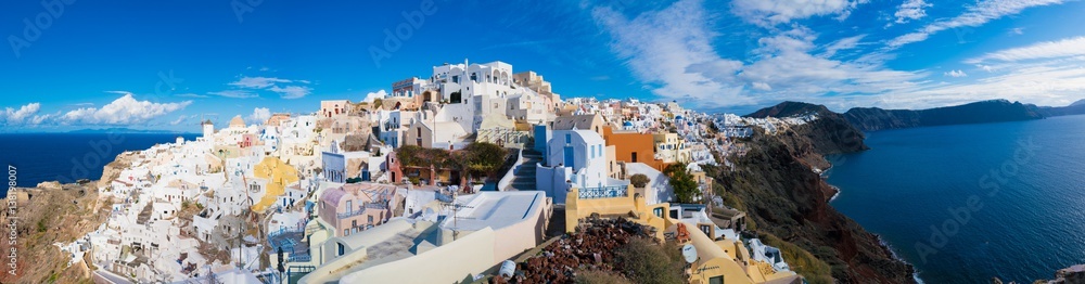 Day view in Santorini. Panorama, Oia Village, Greece Day view in Santorini. Panorama, Oia Village, Greece