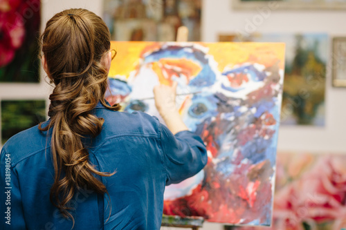 woman writes oil painting