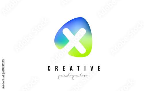 X Letter Logo Design with Oval Green Blue Shape.