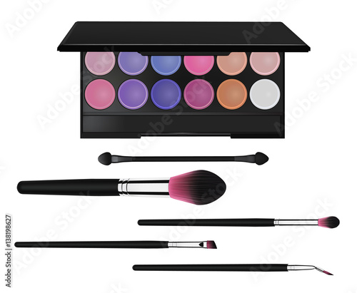 eyeshadow, mascara brush, makeup brush and lipstic