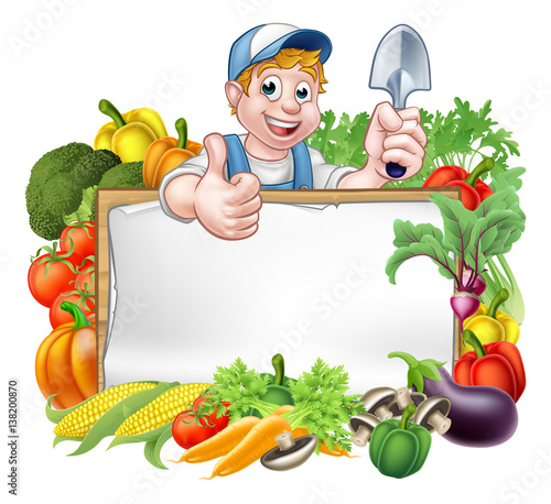 Cartoon Gardener Vegetables Sign
