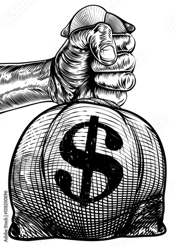 Hand Holding a Dollar Sign Burlap Sack Money Bag
