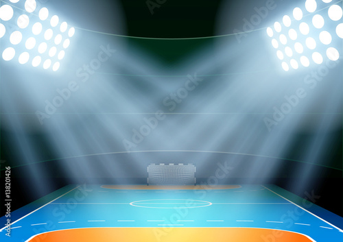 Vertical Background for posters night handball arena in the spotlight. Editable Vector Illustration.