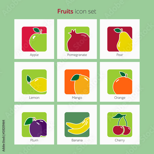 Fruit icon set simple flat vector illustration