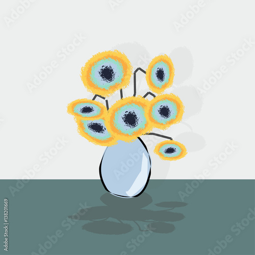 Flowers sunflowers in a vase, in the style of impressionism