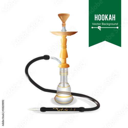 Hookah Vector. Water Flask, Cup For Tobacco, Pipe, Mouthpiece. Isolated On White Background. Classic Egyptian And Arabic Style.