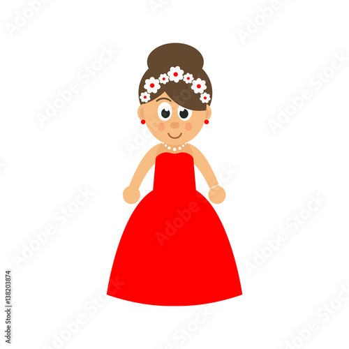 cartoon cute girl in red dress vector