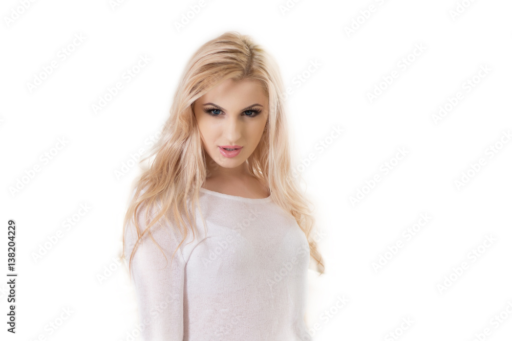 Portrait of fashion girl on white background
