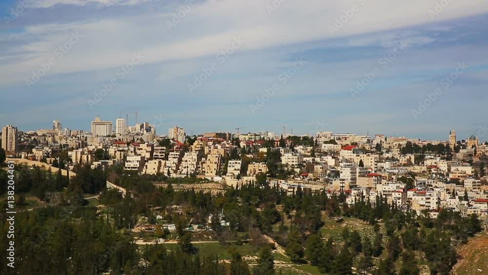 Panning shot of old city of Jerusalem Panning shot of old city of Jerusalem