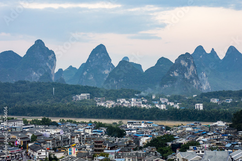 Yangshuo cityscape skyline with Karst mountains in Guangxi Province, China © andrii_lutsyk