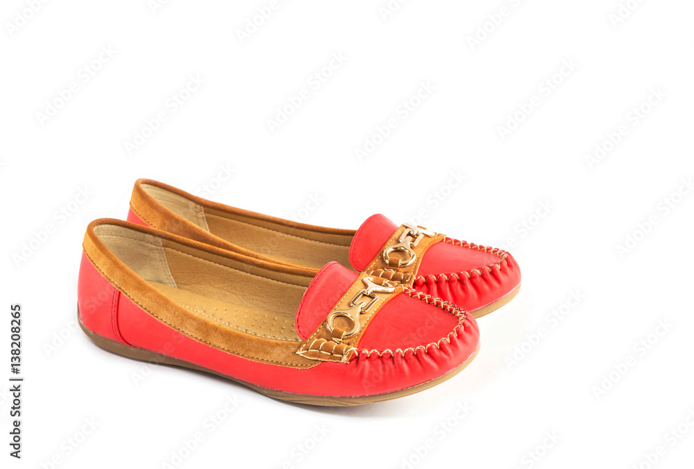 red and brown suede women leather shoes on white background red and brown suede women leather shoes on white background