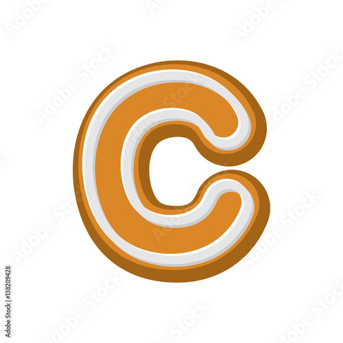 Letter C Gingerbread. Peppermint honey-cake font. Cookies alphabet. Lettering biscuit