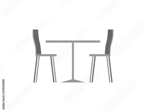 Table and chairs in cafe on white background