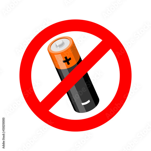 Stop battery. Prohibited accumulator road sign. Ban icon