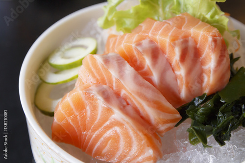 salmon sashimi on ice