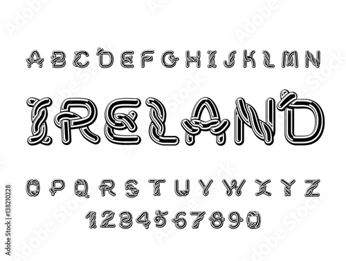 Ireland font. National Celtic alphabet. Traditional Irish ornament letter