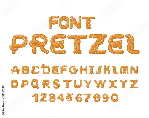 Pretzel font. Food alphabet. Traditional German meal is ABC. Bake snack