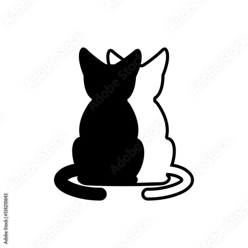 Cat lovers embrace sign. Logo veterinary clinic or petshop.  Black and white cats uddle.