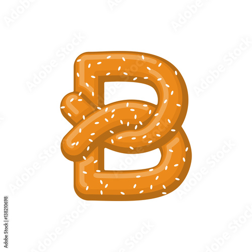 Letter B pretzel. snack font symbol. Food alphabet sign. Traditional German meal is ABC. Bake