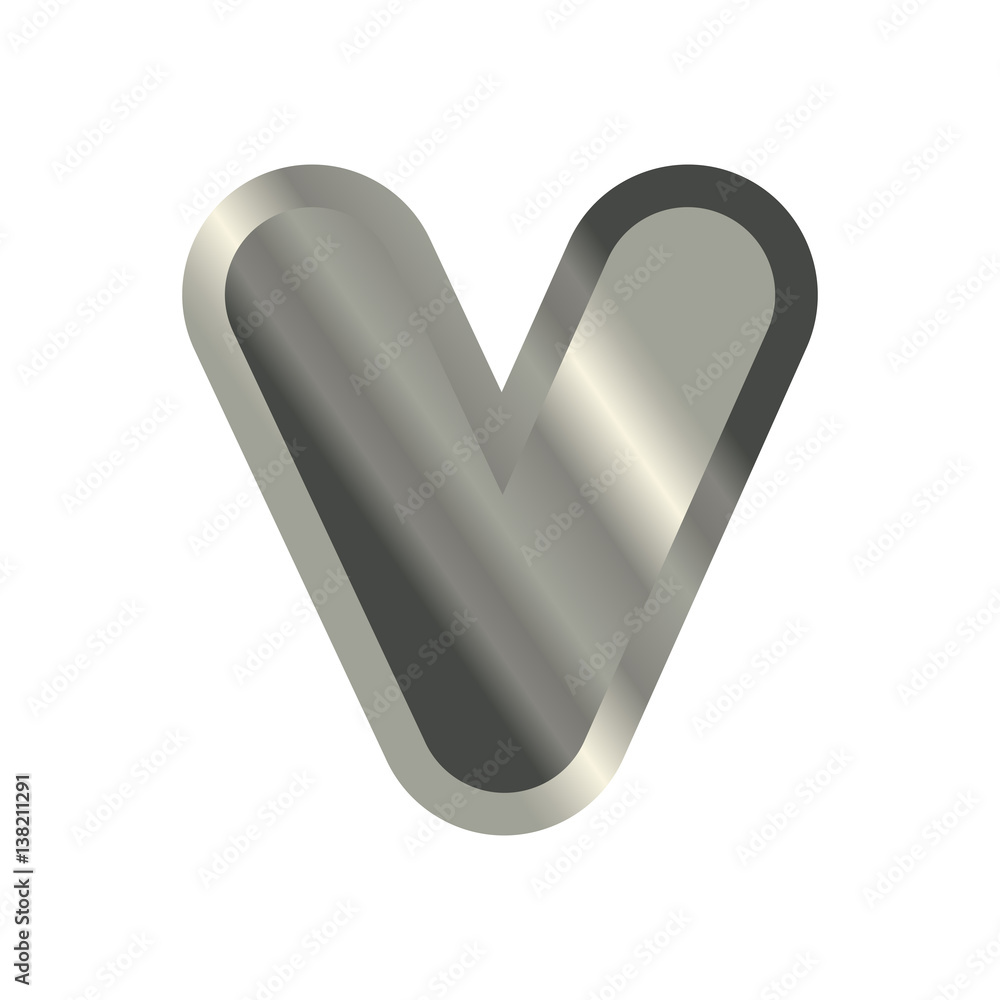 Letter V steel font. Metal alphabet sign. Iron ABC symbol. chromium ...