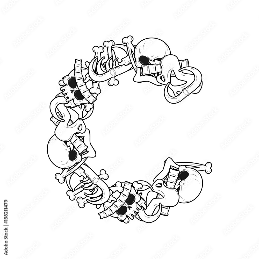 Letter C skeleton Bones Font. Anatomy of an alphabet symbol. dead ABC sign Letter C skeleton Bones Font. Anatomy of an alphabet symbol. dead ABC sign