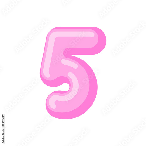 Fototapeta Naklejka Na Ścianę i Meble -  Number 5 candy font. Caramel alphabet five. lollipop lettering. Sweet ABC sign
