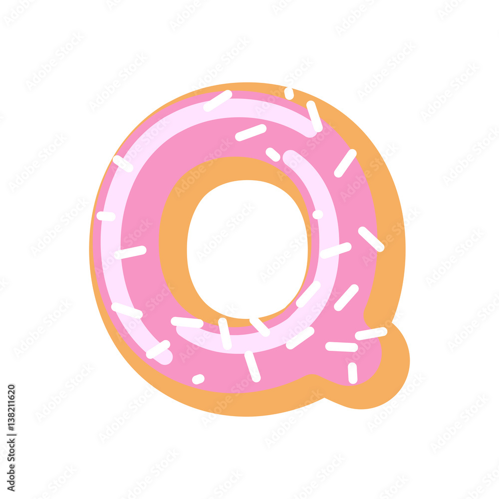 Letter Q donut font. Doughnut alphabet. Sweet lettering. candy ABC sign Letter Q donut font. Doughnut alphabet. Sweet lettering. candy ABC sign