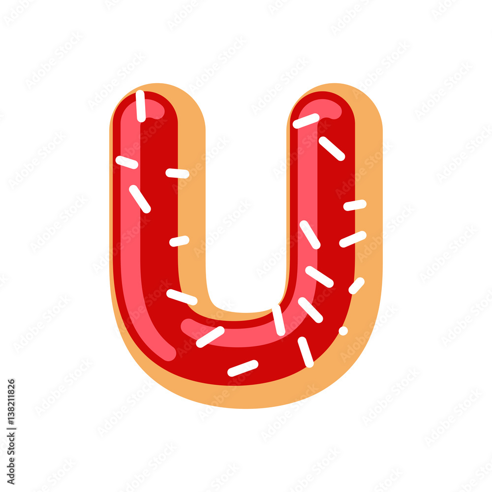 Letter U donut font. Doughnut alphabet. Sweet lettering. candy ABC sign Letter U donut font. Doughnut alphabet. Sweet lettering. candy ABC sign