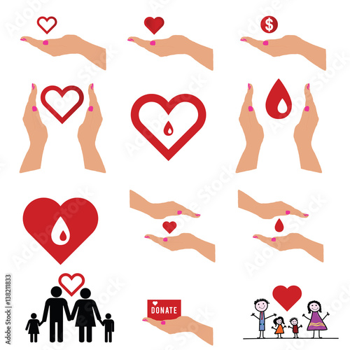 donate icon set with symbol in colorful illustration