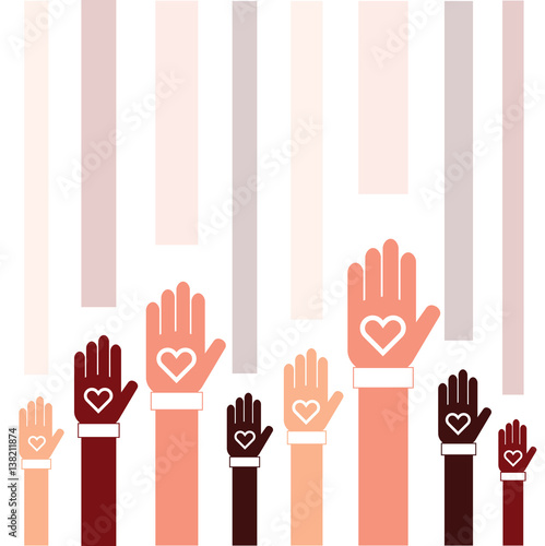 donate icon with hand and heart set in colorful illustration