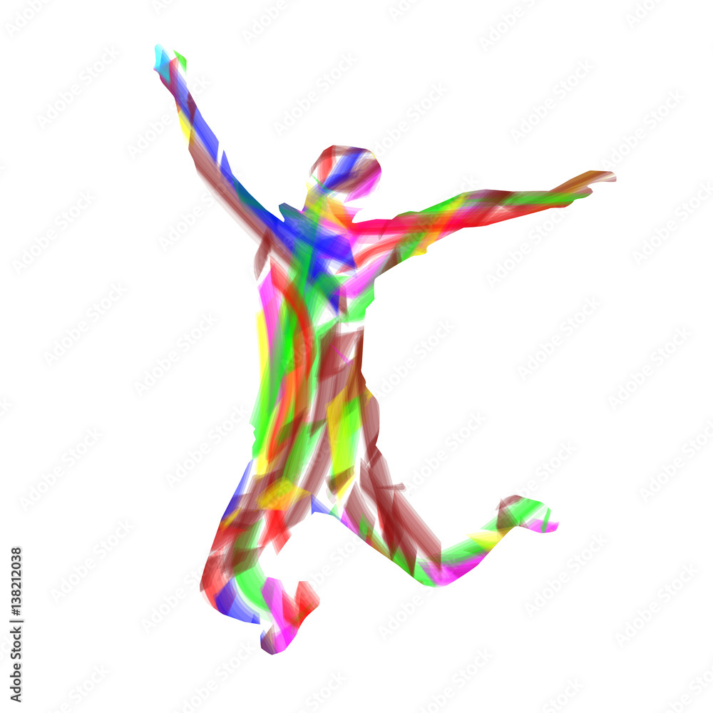Obraz premium Colorful silhouette of man getting up knees. Abstract letter X.