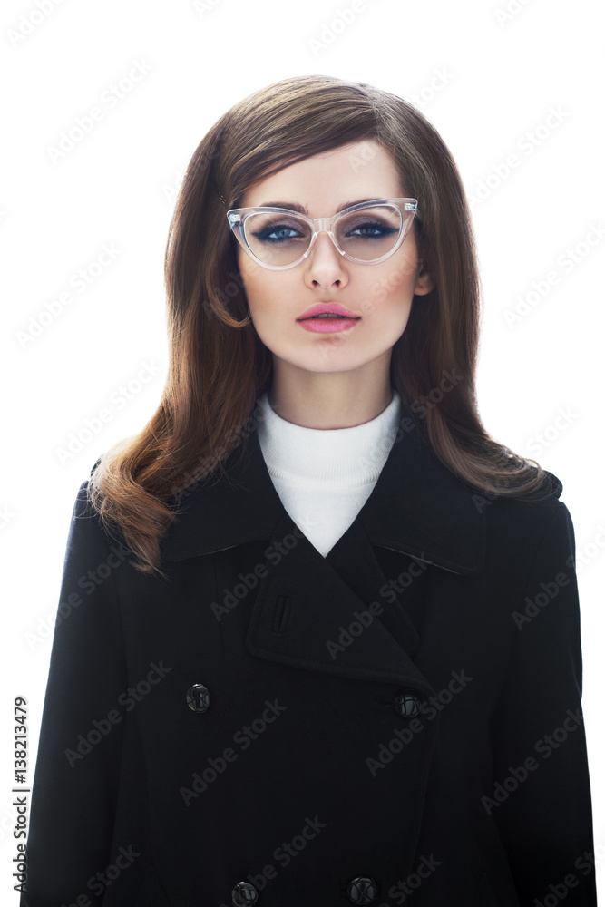 Fashion portrait of confident beautiful woman in glasses Fashion portrait of confident beautiful woman in glasses