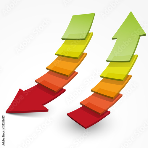 set of arrows layers up and down, vector infographics, isolated on white