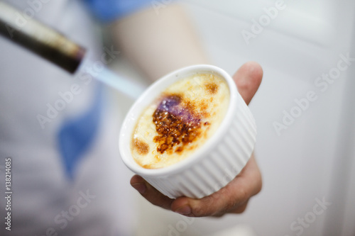 burn portion of creme brulee dessert