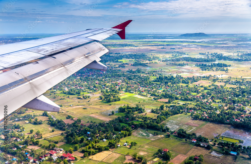 Fototapeta premium View from an airplane landing at Siem Reap, Cambodia