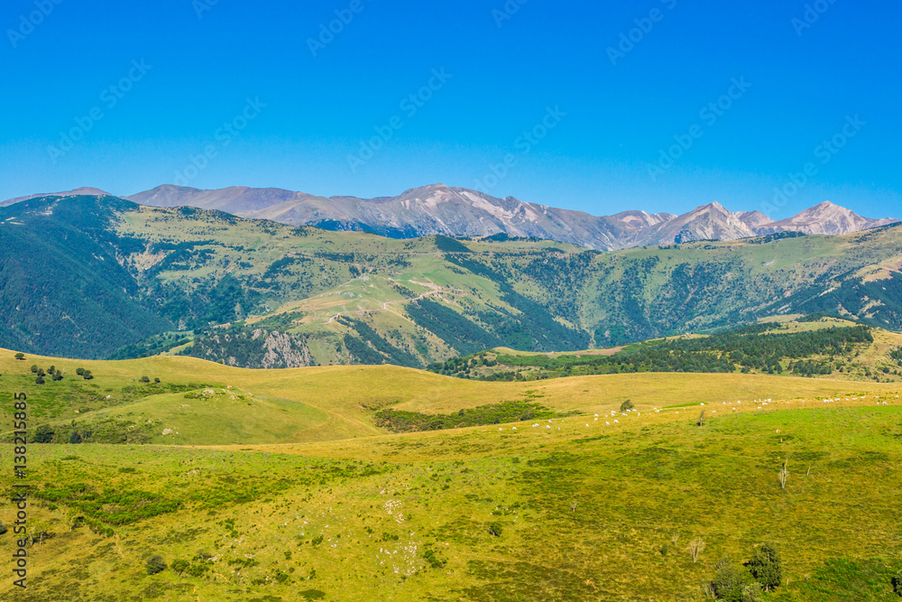 View of the Catalan Pyrenees Mountains (Peaks of Costabona, Bastiments, Ulldeter area, Catalonia, Spain)