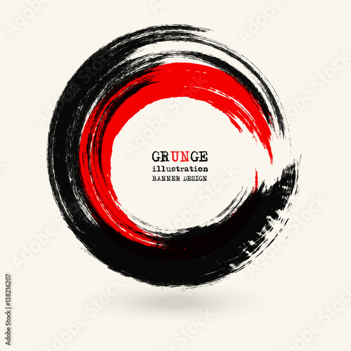 Black and red ink round stroke on white
