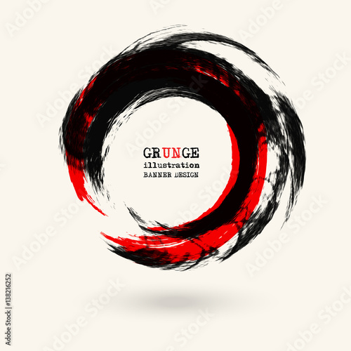 Black and red ink round stroke on white