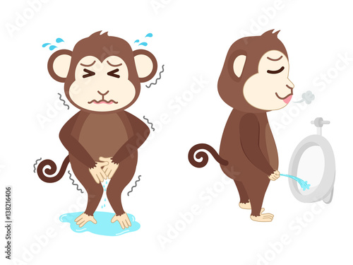 Monkey  need a pee and standing peeing
