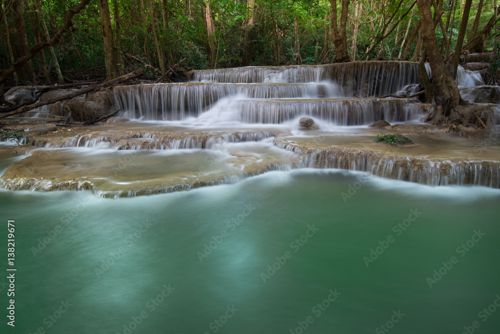 Huay Mae Kamin Waterfall, beautiful waterfall in autumn forest, Kanchanaburi province, Thailand